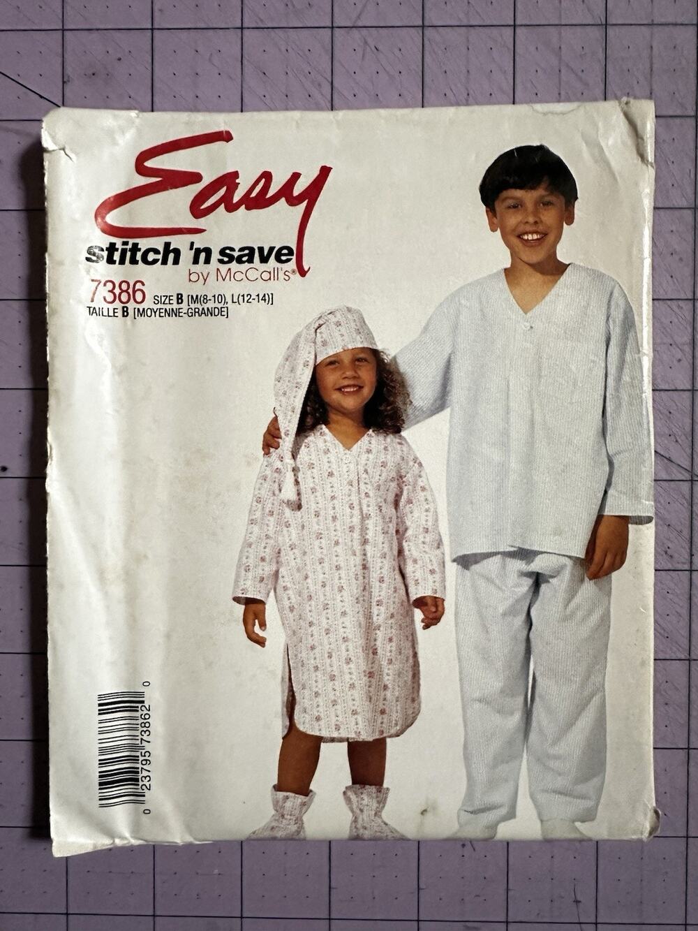 UNCUT McCall's Stitch 'N Save Pattern 7386 Childs Night Shirt Pajamas Size 8-14